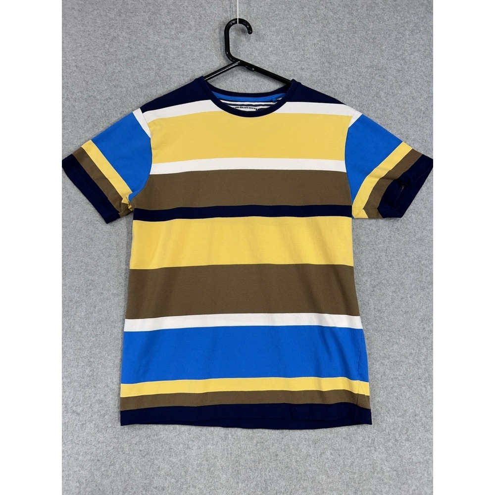 Denim & Flower Ricky Singh Striped T-Shirt Men's M Multi Blue Yellow Brown